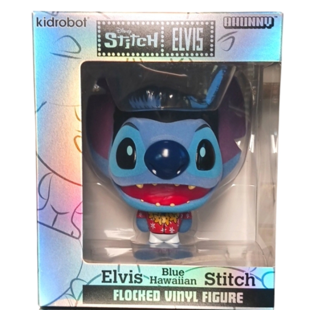 Kidrobot Elvis Blue Hawaiian Stitch- Flocked Vinyl Figure, 4", Blue & Purple.